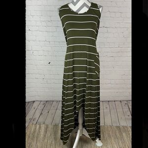Michael Stars High Olive and White Striped Low Maxi Size Large